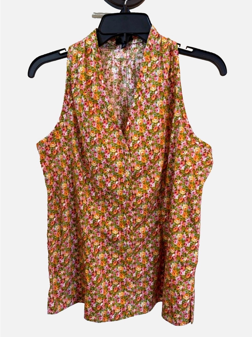 Talbots Petite 10P Ditsy Floral Sleeveless Blouse V Neck Stretch Cotton Top